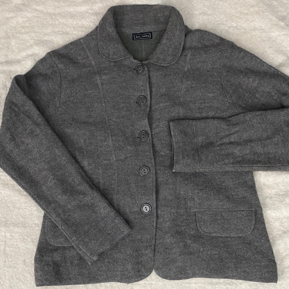 Jane Ashley Wool Blend Charcoal Button-Up Blazer - Picture 2 of 10